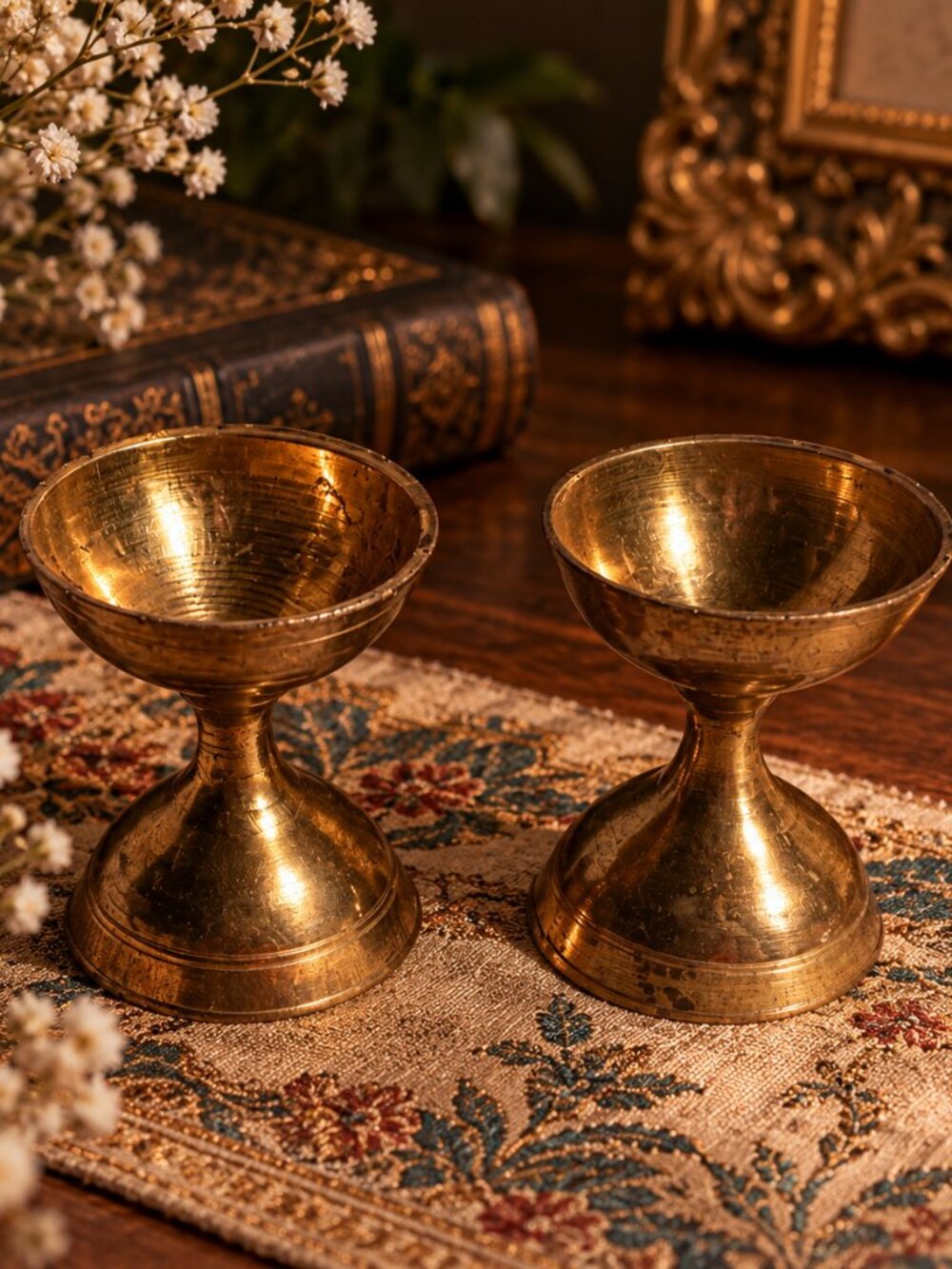 Vintage Miniature Brass Goblets Chalice Cups – Set of 2